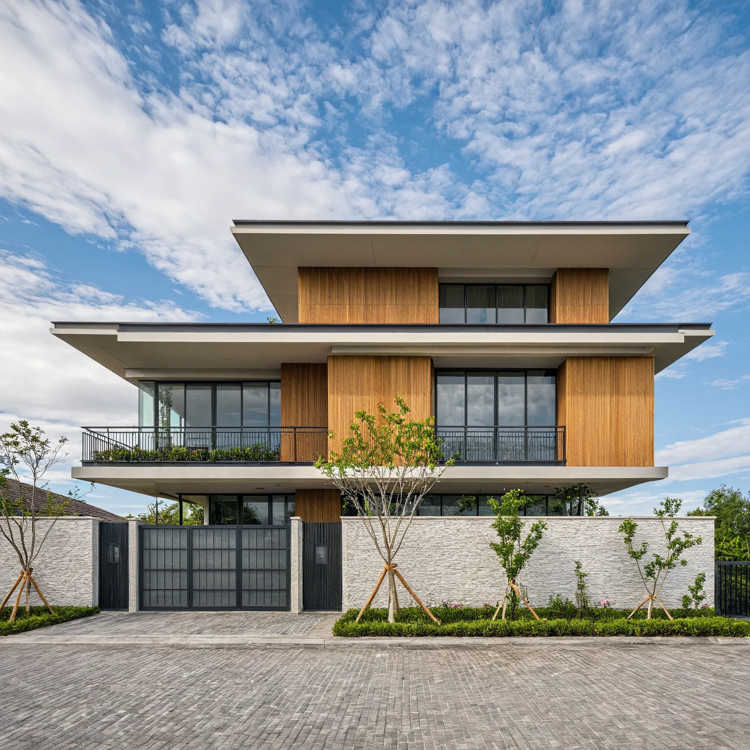 head of&#39;artwork, High quality, best quality, authentique, great detail, En plein air, villa de plain-piedXL, credit group, style de maison moderne dans la rue ,stairs, white wall ,road,pavement, grass, trees, sky, nuvens, (day light:1.1)
