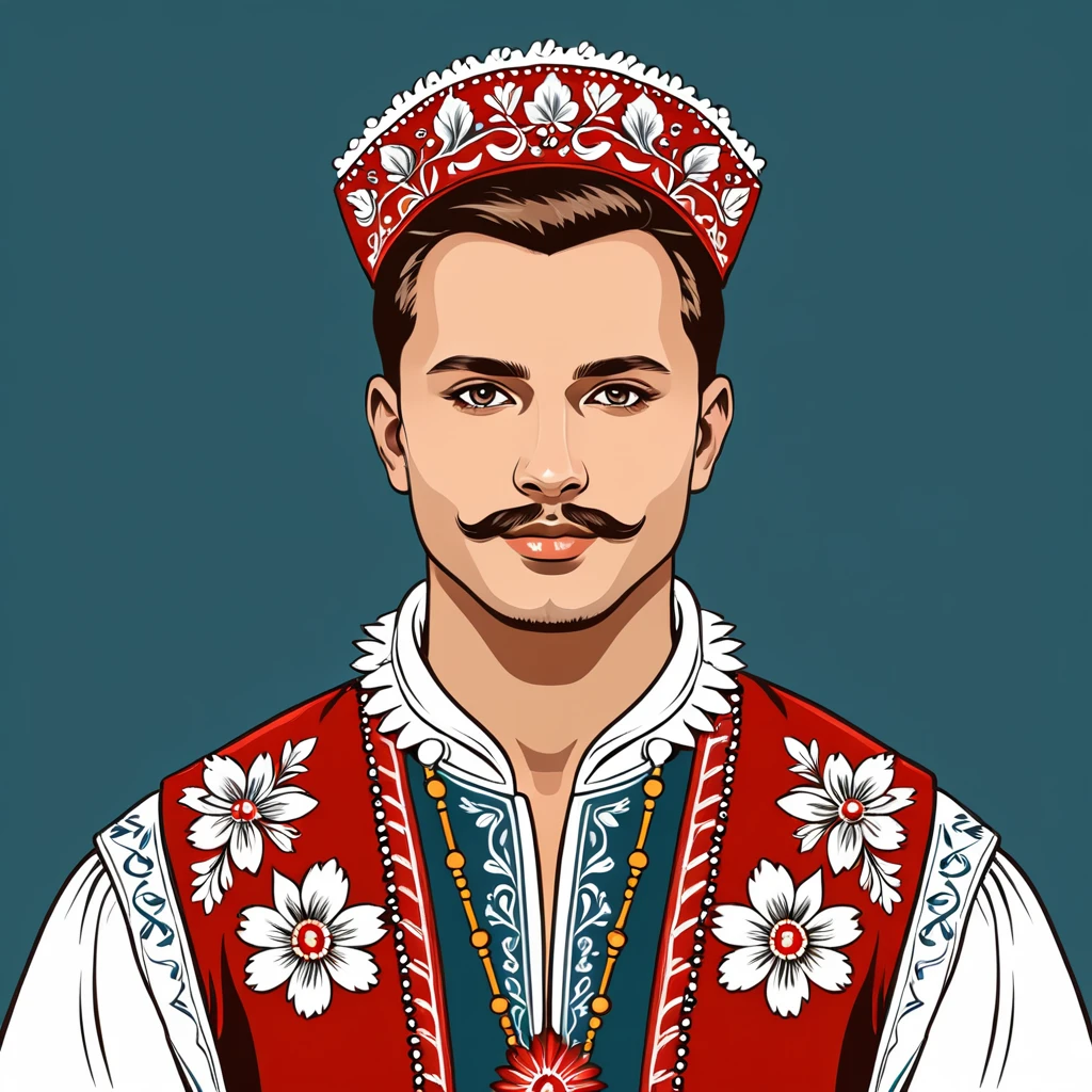 man in polish folk outfit, vector graphics, strong contours
