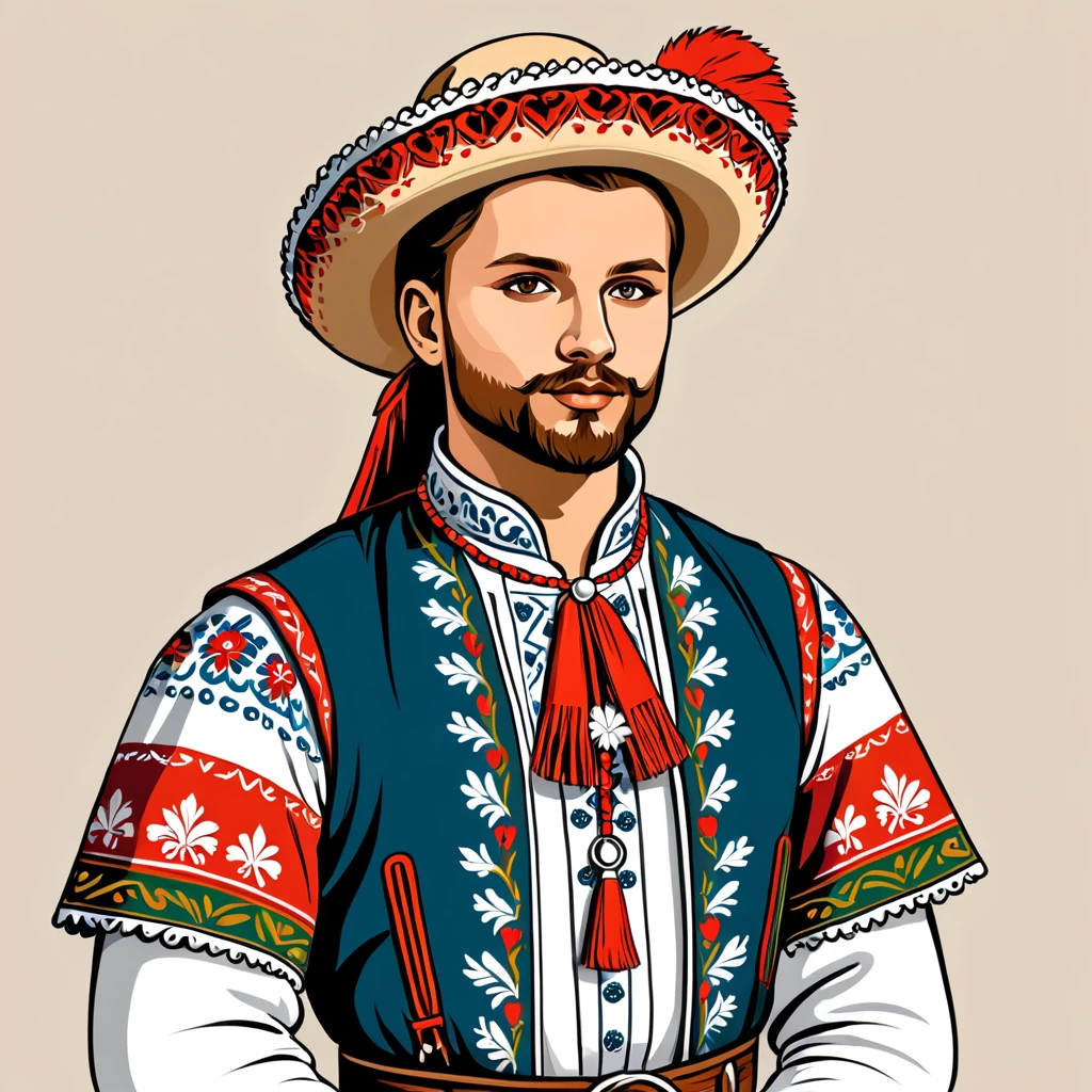 man in polish folk outfit, vector graphics, strong contours
