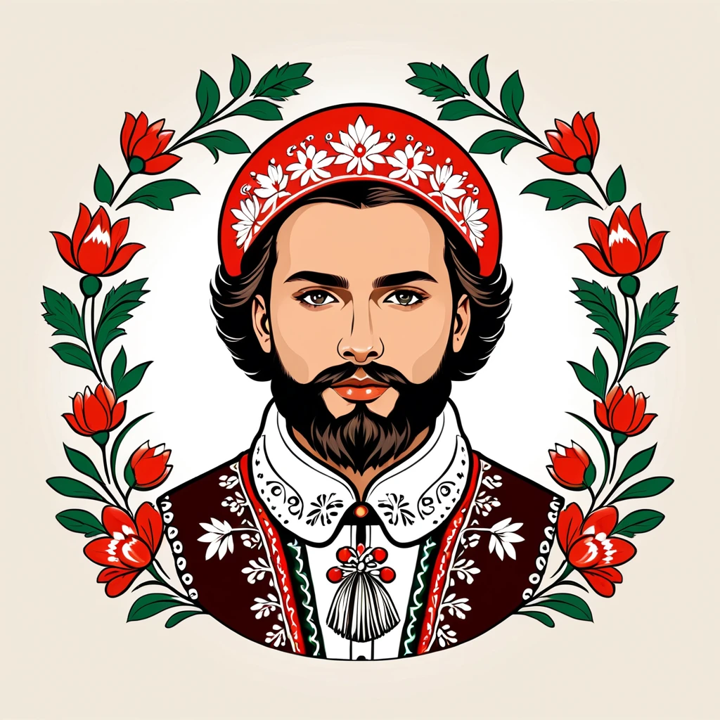 man in polish folk outfit, vector graphics, strong contours
