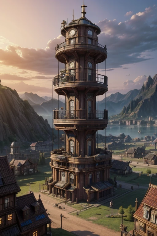 Generate what a civilization whose settlements and structures have a steampunk design would look like 