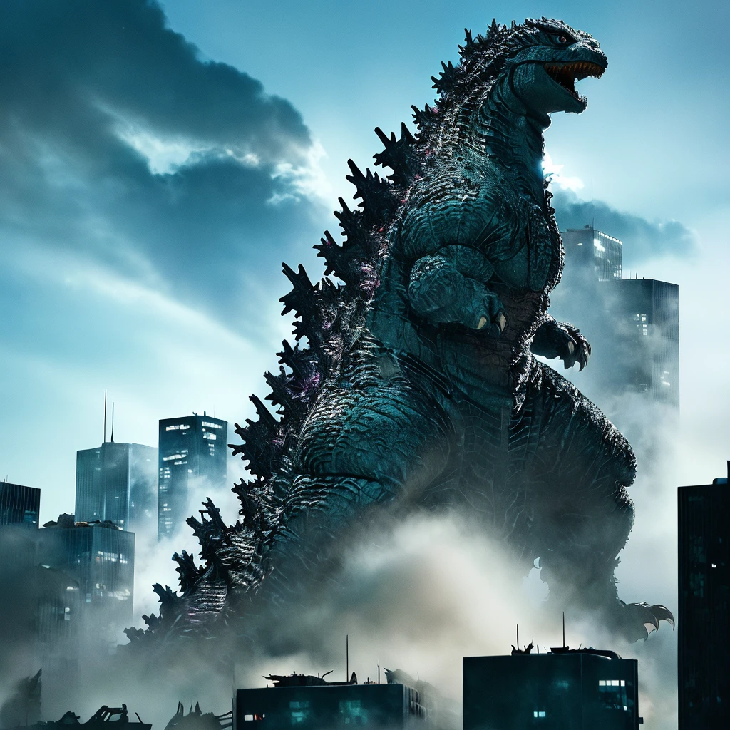 solo,godzilla,cool,terrible,breaking buildings,cloudy sky