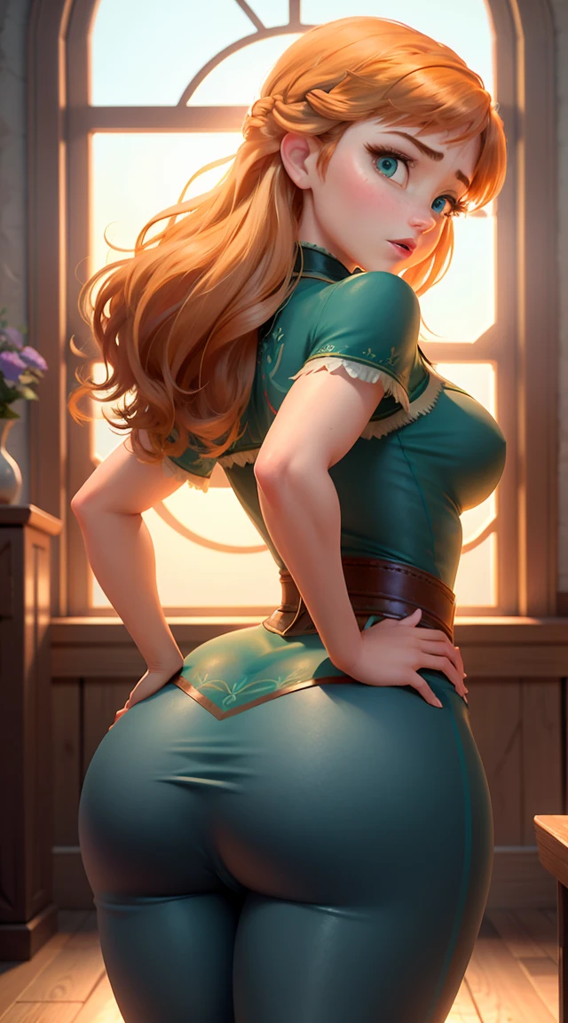 Photo of Anna of Arendelle showing glutes, slapping the buttocks, (Slim and tight), ((nobody respects her and everyone touches her butt))
