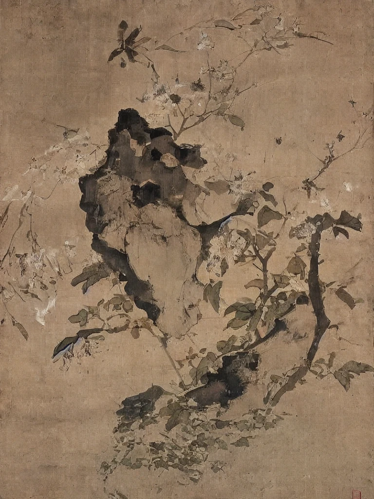 1 Lin Nan,Chinese, Flowers, birds, Leaves, ink, Rice paper, Factory details, vein, Plant textures, Layering, Beautifully, Clear, more details,