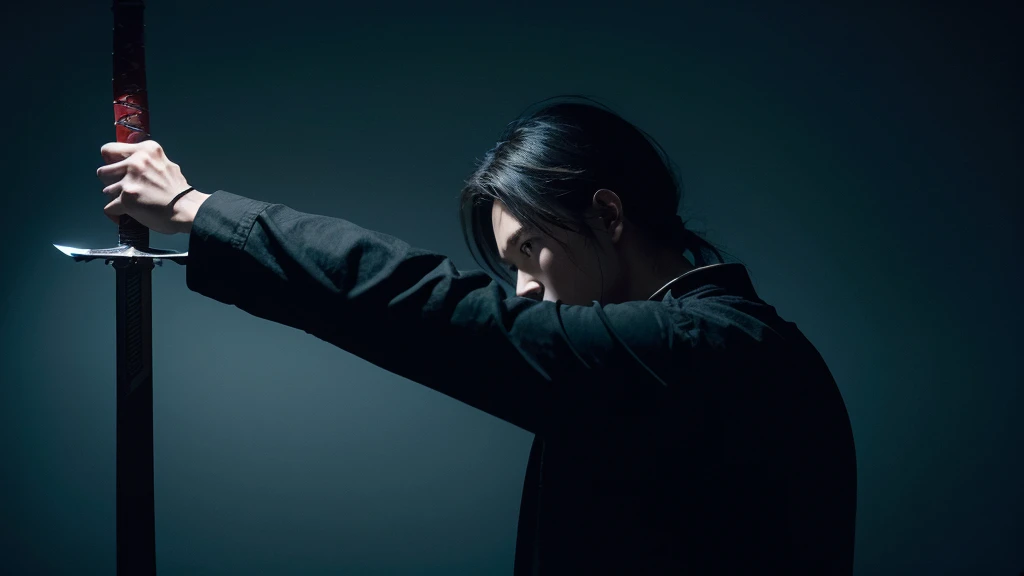 player：Hold the sword tightly in your hand，Prepare to commit suicide。
sword：Bloody sword，Symbolizes death and despair。
expression：Refuse，Player has made up his mind to end his life。
background：dark room，Only the sword in the player&#39;s hand flashes coldly。

angle：Player perspective，Highlight the player&#39;s Refuse and tragedy。