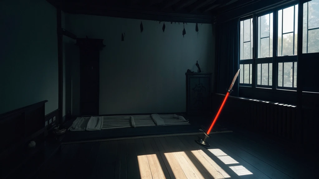 player：Hold the sword tightly in your hand，Prepare to commit suicide。
sword：Bloody sword，Symbolizes death and despair。
expression：Refuse，Player has made up his mind to end his life。
background：dark room，Only the sword in the player&#39;s hand flashes coldly。

angle：Player perspective，Highlight the player&#39;s Refuse and tragedy。