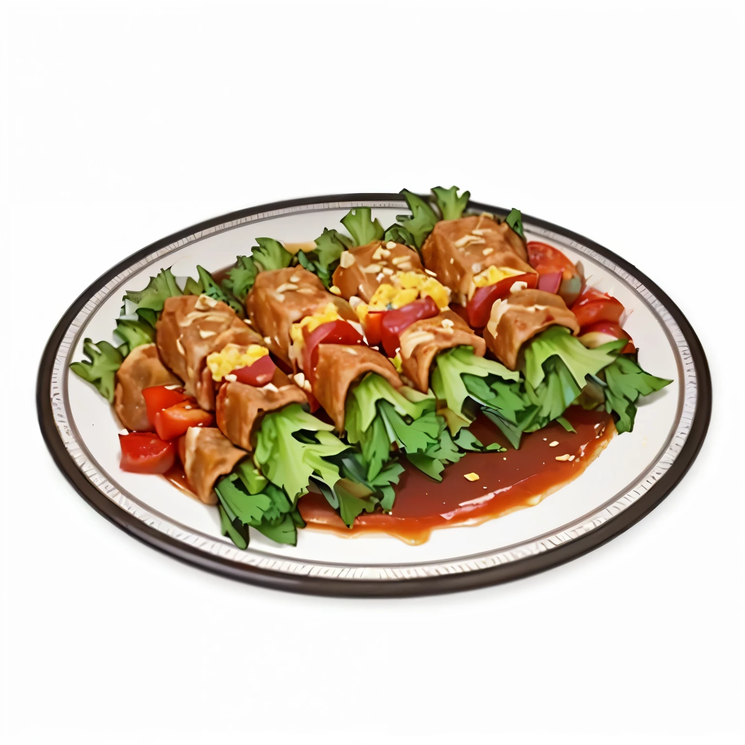 There is a plate of food，It has meat and vegetables on top, serve on a plate, Game image, unknown, cooked, Fleshy, ❤🔥🍄🌪, Kebabs, 20 thousand, high-definition, Patty, Dining room!, 🥥 🍕 Hybrids, delicious food, 32k, 3 2 thousand, [ [ Surrealism ] ]