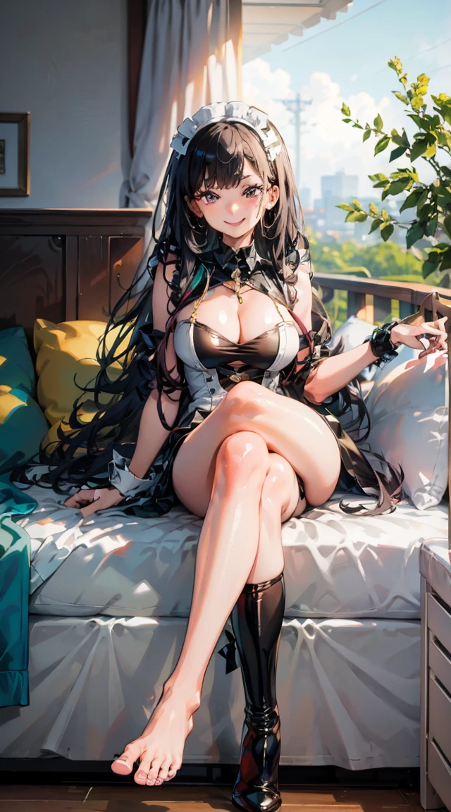 Marin Kitagawa,Maid, latex clothes, A beautiful smile, Cross your legs, teasing,smug,toes, 