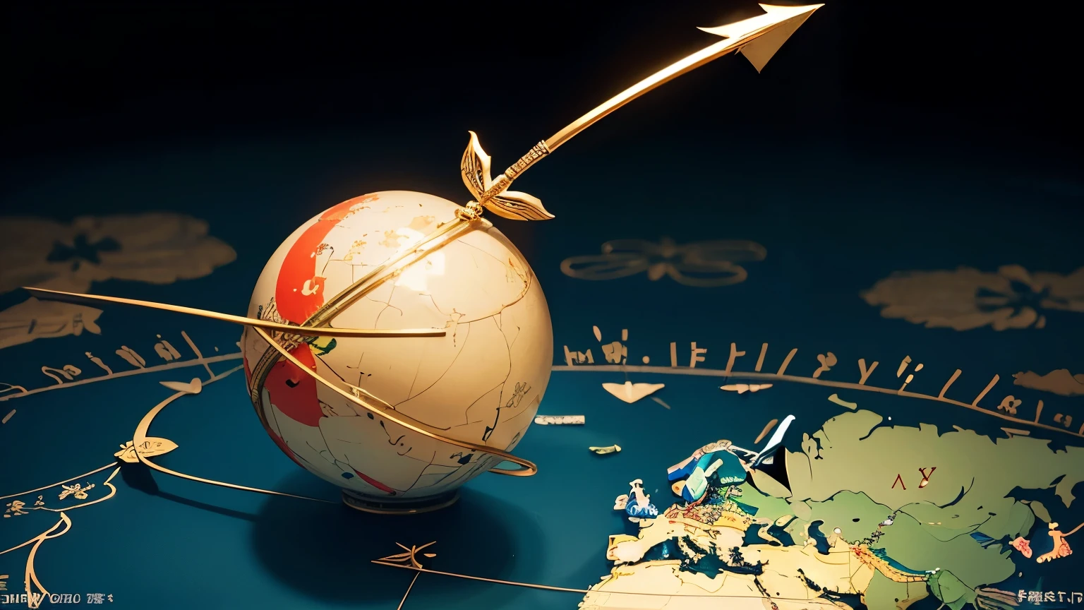 World map with different cultural symbols for dimples (Japanese kanji, Cupid's arrow, French beauty mark) floating above their respective countries, mixed media art style