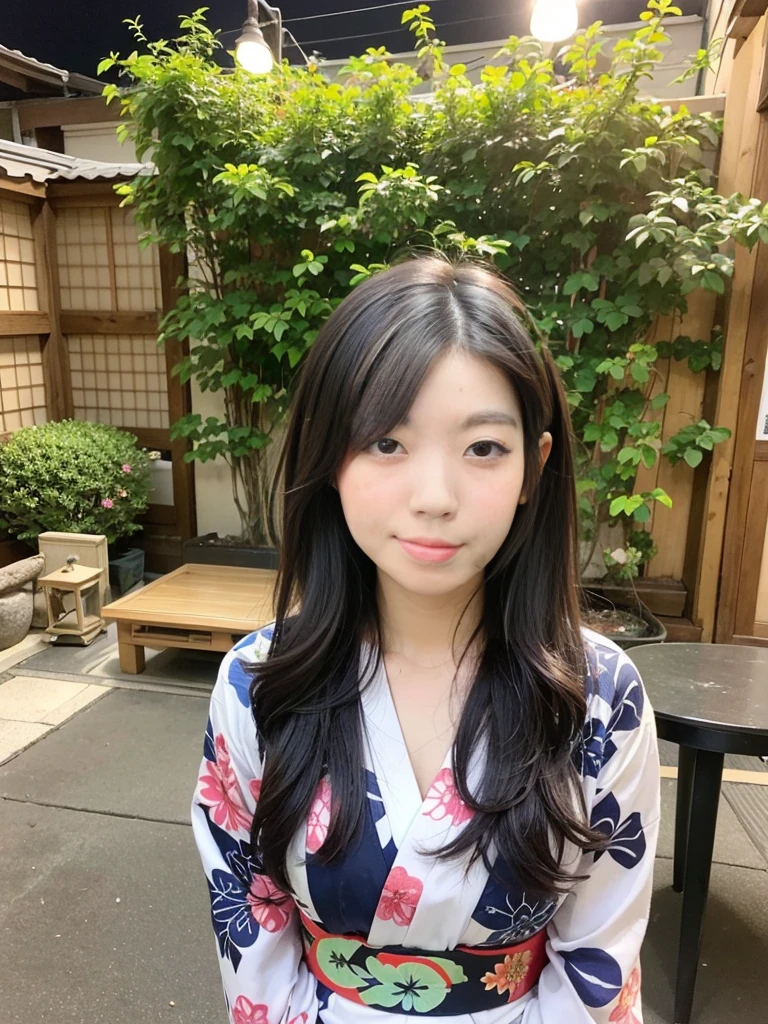 (Tabletop, Highest quality:1.4), Beautiful Face, 8k, 85mm, Absurd, ((Full Body Shot:1.3))、((Traditional Japanese room、Futon included))、(Floral pattern yukata made of ultra-thin fabric:1.4), Violet, Gardenias, Delicate girl, alone, layered haircut style、night, View your viewers, Upper Body, Film Grain, chromatic aberration, Sharp focus, Face Light, Professional Lighting, Sophisticated, (smile:0.4), (Simple Background, Bokeh Background:1.2), Detailed aspect