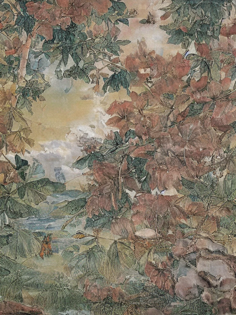 1 Lin Nan,Chinese, Flowers, birds, Leaves, ink, Rice paper, Factory details, vein, Plant textures, Layering, Beautifully, Clear, more details,