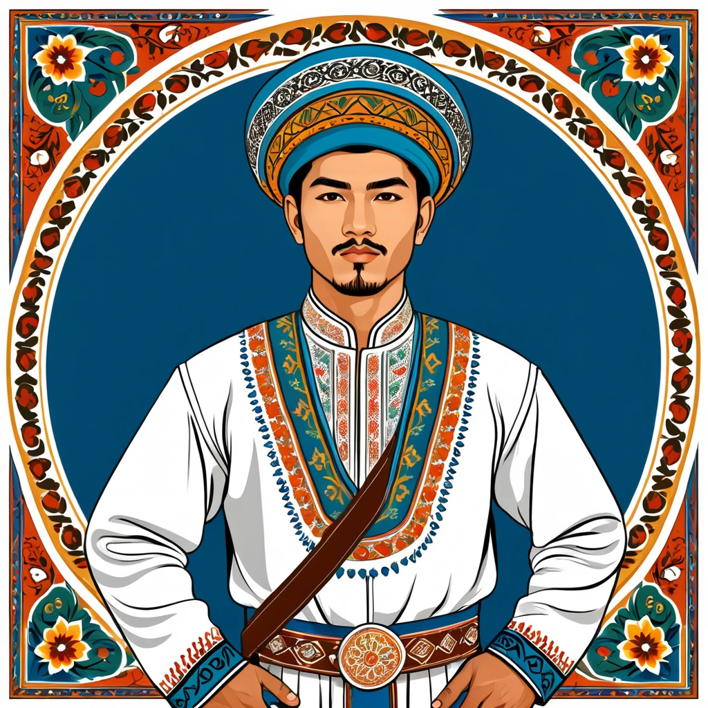 man in uzbekistan folk outfit, vector graphics, strong contours
man in uzbekistan folk outfit, vector graphics, strong contours