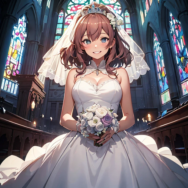 
saratoga_kantaicollection,
(masterpiece:1.4),(best quality:1.4),(amazing), (great illustration:1.4), (ultra-detailed:1.4), (art CG, 8K),
1girl solo,princess line wedding dress,(Happy Smile:1.4),(cry:1.2)church,Stained glass,holylight,