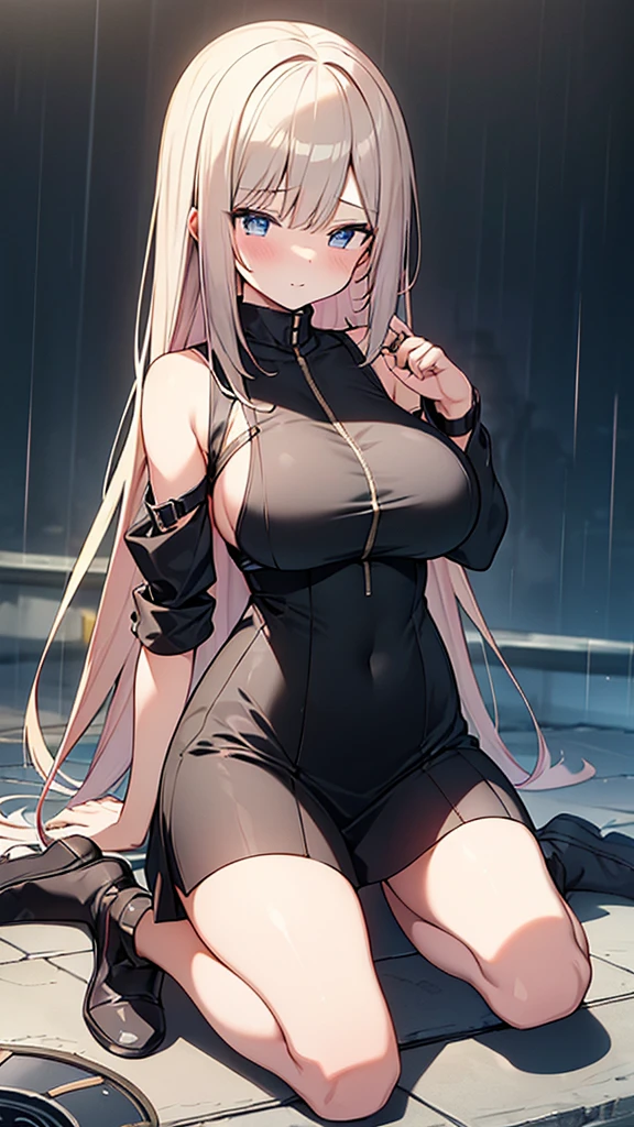 Full body image, フロント, One girl, 18-year-old, Mix 4, (32k, RAW Photos, Highest quality, masterpiece:1.2), (Anime-like, photoAnime-like:1.37), cute, ミニスカートのドレス, night, rain, Humidity, Professional Lighting, Photon Mapping, Radio City, Physically Based Rendering, Super Resolution, (Big Breasts:1.2), {{The biological weapon that had preyed on the younger sister took her place and reunited with the older brother.}}, Girl Skull, whole body, NSFW
