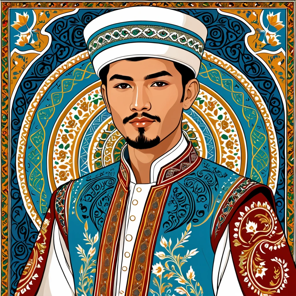 man in uzbekistan folk outfit, vector graphics, strong contours man in uzbekistan folk outfit, vector graphics, strong contours
