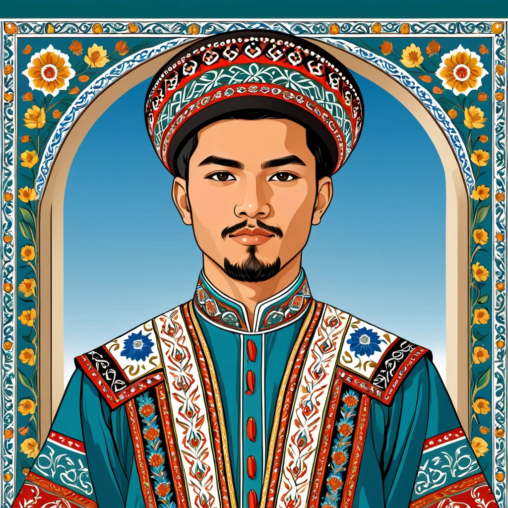 man in uzbekistan folk outfit, vector graphics, strong contours man in uzbekistan folk outfit, vector graphics, strong contours
