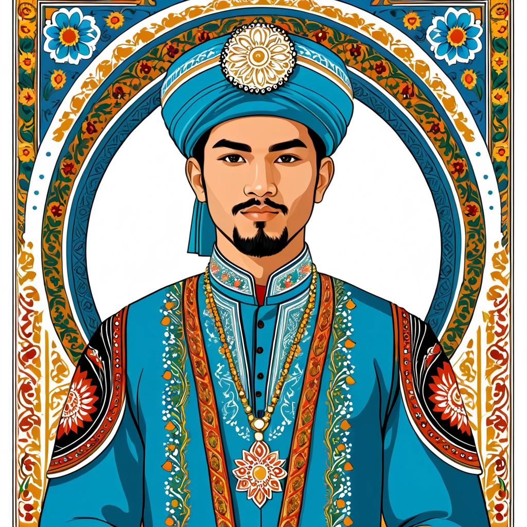 man in uzbekistan folk outfit, vector graphics, strong contours man in uzbekistan folk outfit, vector graphics, strong contours
