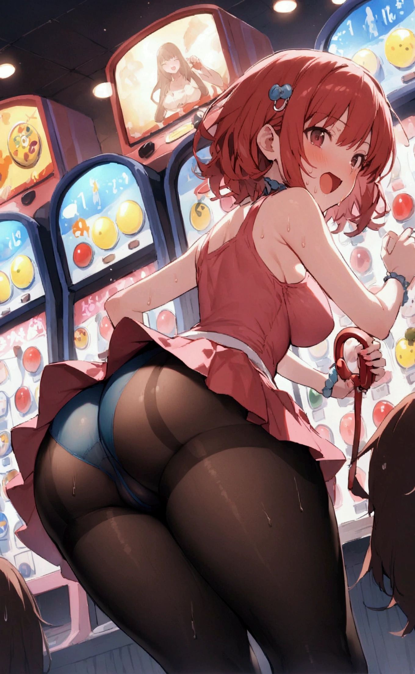 One Woman、Pachinko parlor、Hitting a slingshot、Sit on a chair、Place one's hand on the handle of a pachinko machine、Play pachinko、Facing the pachinko machine、Take the wheel、Facing the pachinko machine、Large crowd、beautiful girl, Highest quality, Black Pantyhose、Short tight skirt、panties under pantyhose、Thick thighs、Big 、Big Ass、Short Hair、Sweaty body、Sweaty crotch、Orgasmic face、Dirty sound effects、Ecstasy in a flashy way、目の前にLarge crowd、A large number of pachinko machines、Pachinko Umi Monogatari