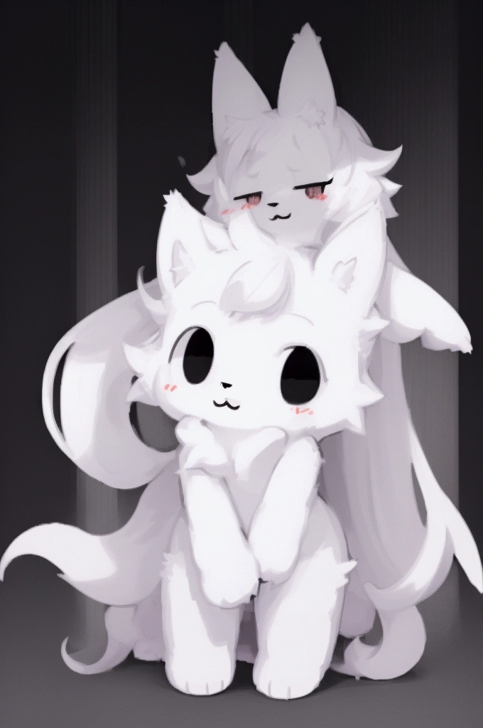 Super cute little animals,White furry fur and white powder elements,美丽的灯Light和阴影,环境Light,Ultrafine fur,Volume Black Hoodie,Light