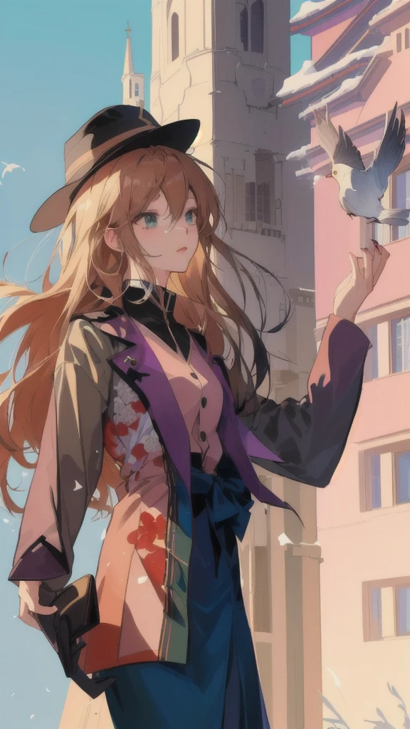 anime girl in a hat and coat holding a bird in her hand, zerochan art, by Kamagurka, marin kitagawa fanart, made with anime painter studio, inspired by Taiyō Matsumoto, painted in anime painter studio, delicate androgynous prince, artwork in the style of guweiz, from cryptid academia, zerochan