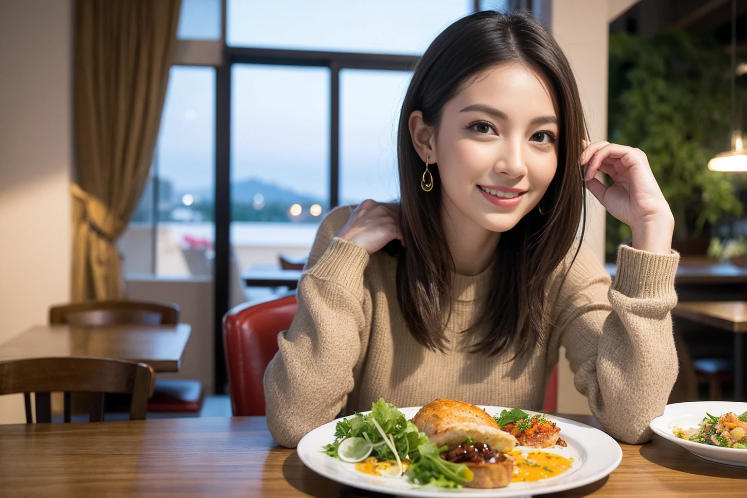 (Realistic:1.1),(masterpiece,Highest quality),8k,((Two Women)), (38 years old), 42 years old, slimカップル、modelカップル、actress男優、Tight waist,Upper Body,full-course dinner、wine 、Amazing view of the sunset sky and clouds、Perfect ???????, Brown Hair, Short Hair,Random Hairstyles,((Highly detailed face and eyes:1.2))(cute顔:1.4),美しいactressの顔,Perfect golden ratio face,Long sleeve shirt、dress,(smile:1.2)、Shortcuts、cute、(Realistic, Intricate details:1.2), A bright smile、short hair,Bright Face、赤wine 、Appetizers、Italian food、wine bottle、Champagne、スパークリングwine、Brown Hair、Shortcuts、(slimな顔), (The body is slim), (Brown Hair), (Shortcuts), cheeks turn a little red,restaurant, In a prominent place (From the waist up) Nova Frog Style, actress, model, Upper Body, 白wine, slim, wineグラス,