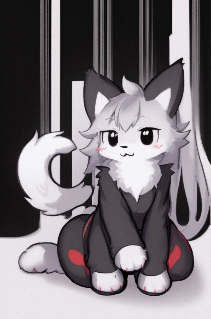 Anime cat sitting in front of a tv with a black and white background, Anime cat, fursona art, fursona Furry Art commission, realistic Anime cat, Fur Affinity Committee, Ear velvet, Fluffy tail, very very beautiful Furry Art, Sora is a cat, High resolution commissions, Furry Art!!!, Fulfini Committee, professional furry