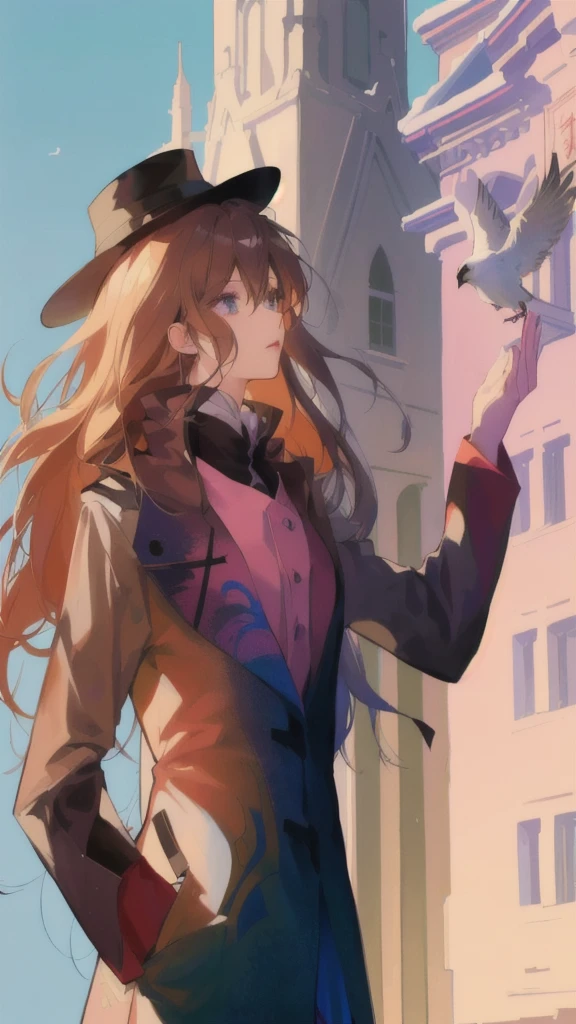 anime girl in a hat and coat holding a bird in her hand, zerochan art, by Kamagurka, marin kitagawa fanart, made with anime painter studio, inspired by Taiyō Matsumoto, painted in anime painter studio, delicate androgynous prince, artwork in the style of guweiz, from cryptid academia, zerochan