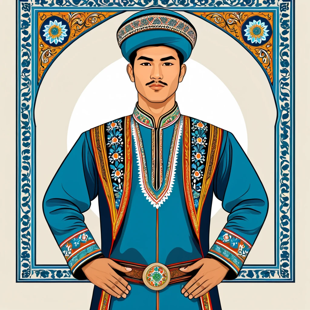 man in uzbekistan folk outfit, vector graphics, strong contours man in uzbekistan folk outfit, vector graphics, strong contours

