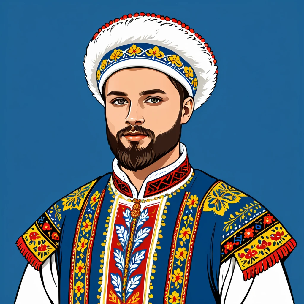 man in ukranian folk outfit, vector graphics, strong contours