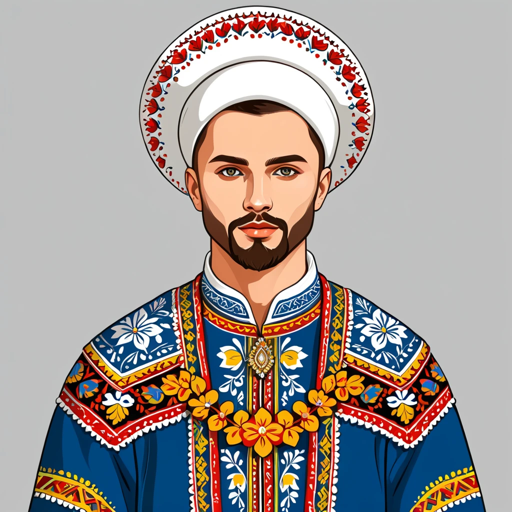 man in ukranian folk outfit, vector graphics, strong contours
