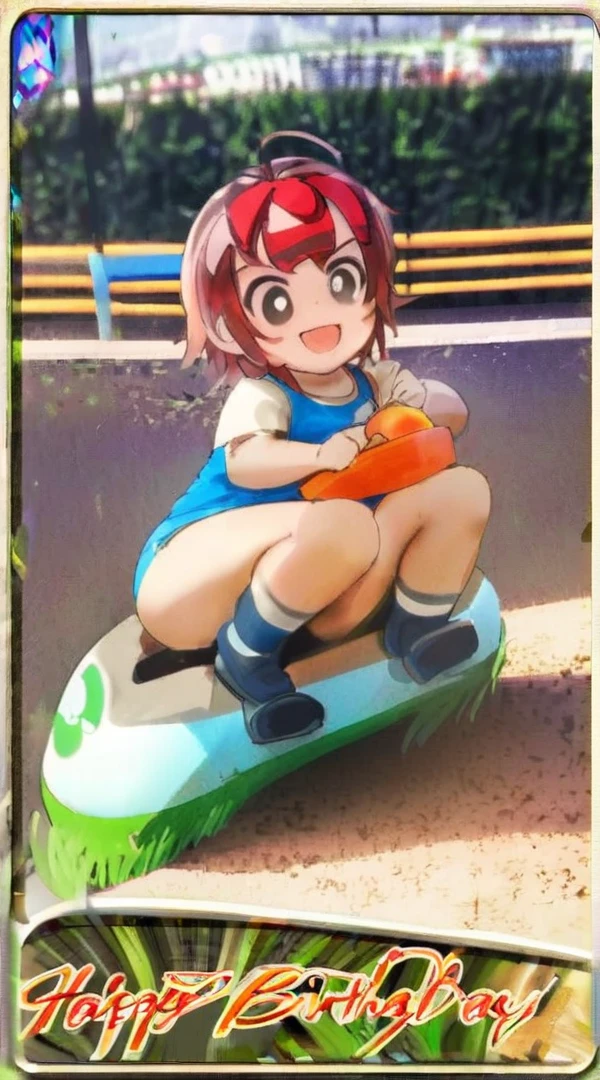 holding a plate of food in front of the playground, Champion of dribbling competition, 彩色photo, Nam Jae-yeon, Front game card, , photo, SSR Card, on a racetrack, Trading Cards, Happy birthday, very excited, Tickets, Happy children, Have a great time, Go-Kart Grass Playground