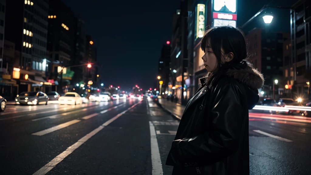 A daughter,Sense of city in the night, lonely