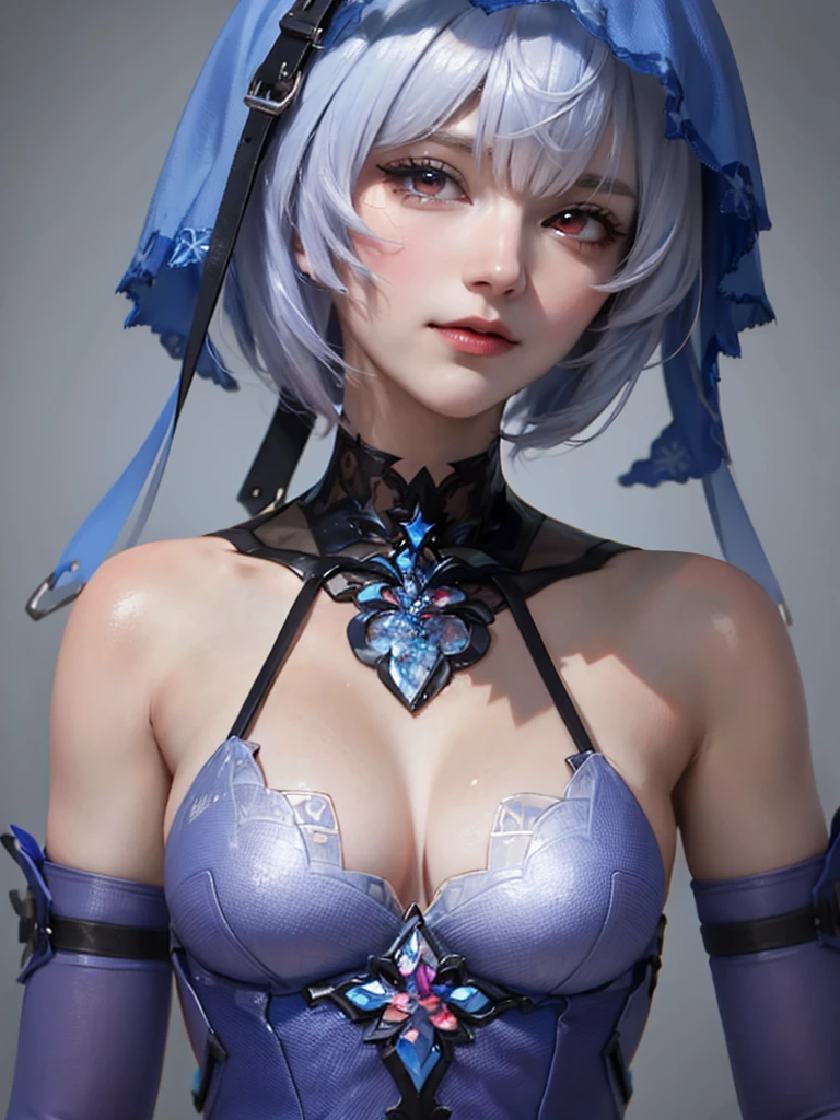 Masterpiece, Best Quality, 8K, Detailed Skin Texture, Detailed Cloth Texture, Beautiful Detail Face, Intricate Detail, Ultra Detailed, Portrait of Rei Ayanami, Blue Hair, Red Eyes, Head Tilt, No Background