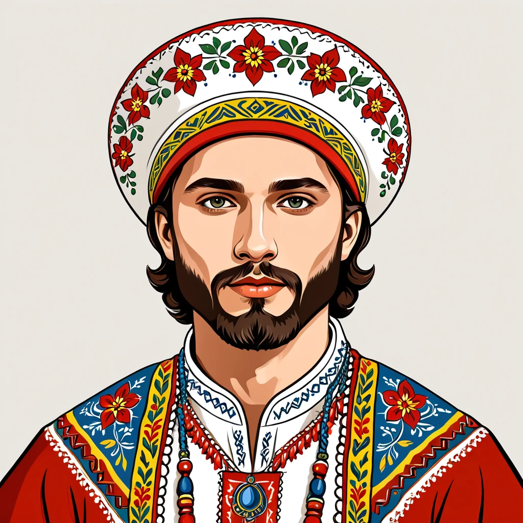 man in ukranian folk outfit, vector graphics, strong contours

