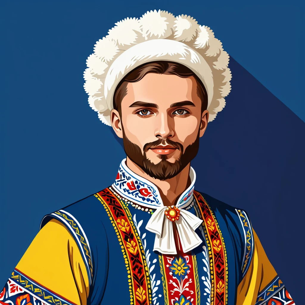 man in ukranian folk outfit, vector graphics, strong contours
