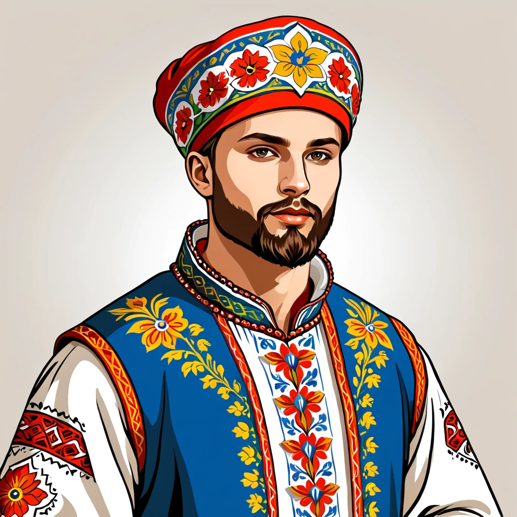 man in ukranian folk outfit, vector graphics, strong contours