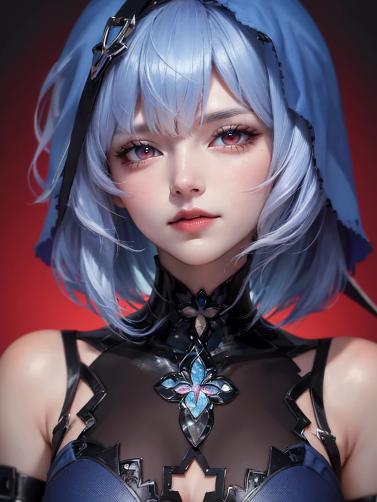 Masterpiece, Best Quality, 8K, Detailed Skin Texture, Detailed Cloth Texture, Beautiful Detail Face, Intricate Detail, Ultra Detailed, Portrait of Rei Ayanami, Blue Hair, Red Eyes, Head Tilt, No Background