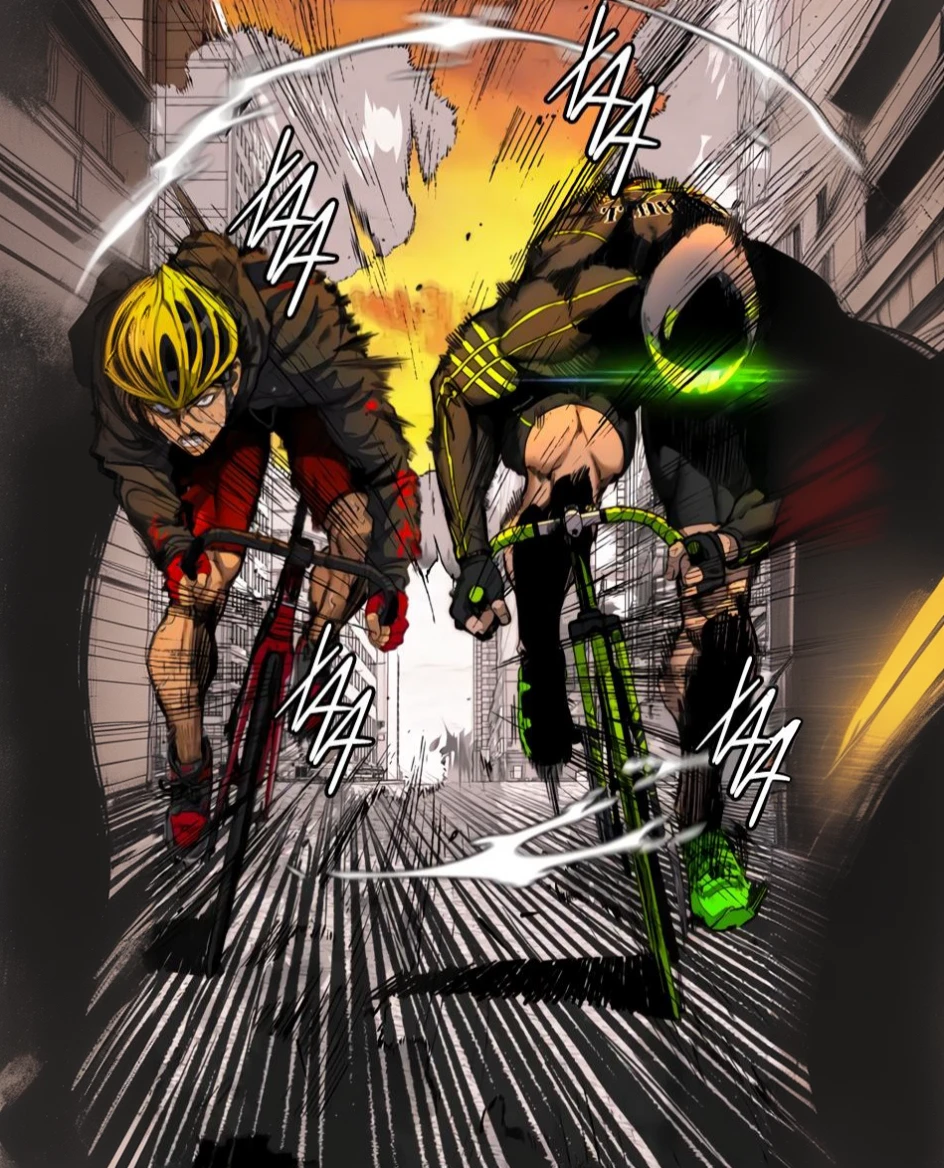 A cartoon about two people, riding bicycles around the city, manga color panel, epic Comics style, manga color panel, color scan of manga, in the style of comics, God Brando, color comic, Comic Book Style, comics in Artsakh style, in rye. Comics style, color sketch anime manga panel, a Comic Book Panel, Comics style!!, Comic Book Panel