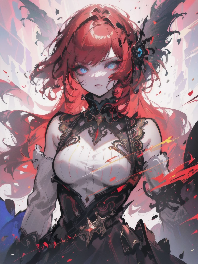 Red hair color,(masterpiece, best quality),(1 lady),(solo),(artstation),(dynamic),(charming),(magical),(unreal engine),(fantastically beautiful),(illustration),(dramatic lighting),(rave background),(neon glow),(maximalist),(extremely detailed eyes and face),(long eyelashes),(intricate details),(vibrant colors),(cinematic lighting),(fantasy portrait)
