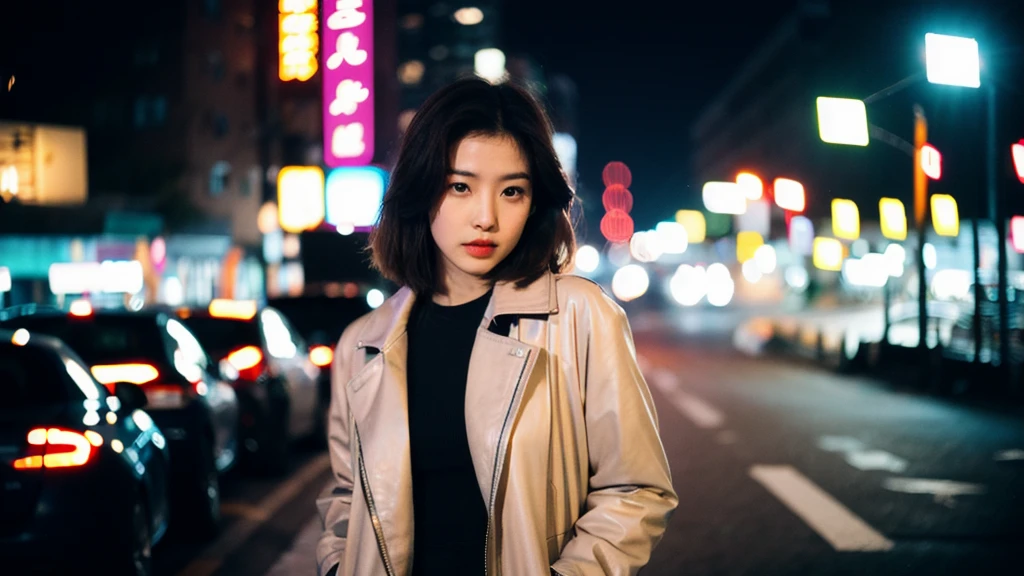 (Cinematic Aesthetic:1.4) Photo of a beautiful korean fashion model bokeh city night