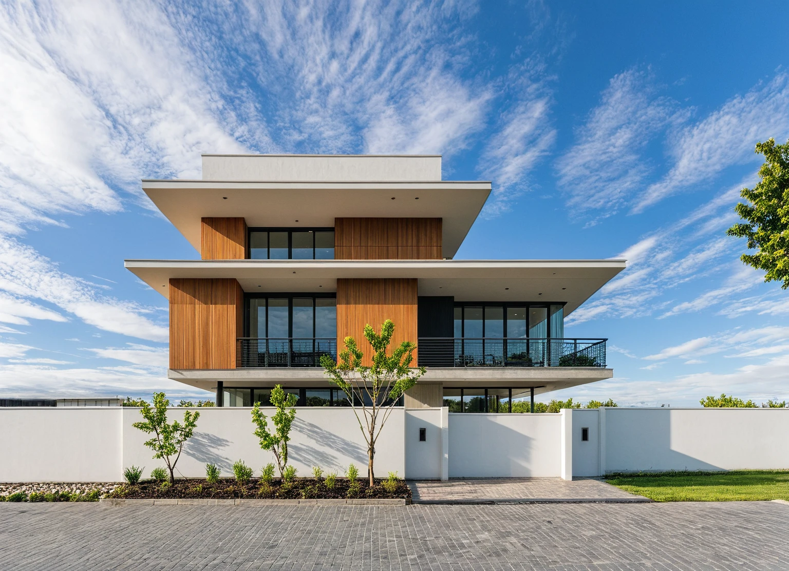 head of&#39;artwork, High quality, best quality, authentique, great detail, En plein air, villa de plain-piedXL, credit group, style de maison moderne dans la rue ,stairs, white wall ,road,pavement, grass, trees, sky, nuvens, (day light:1.1)
