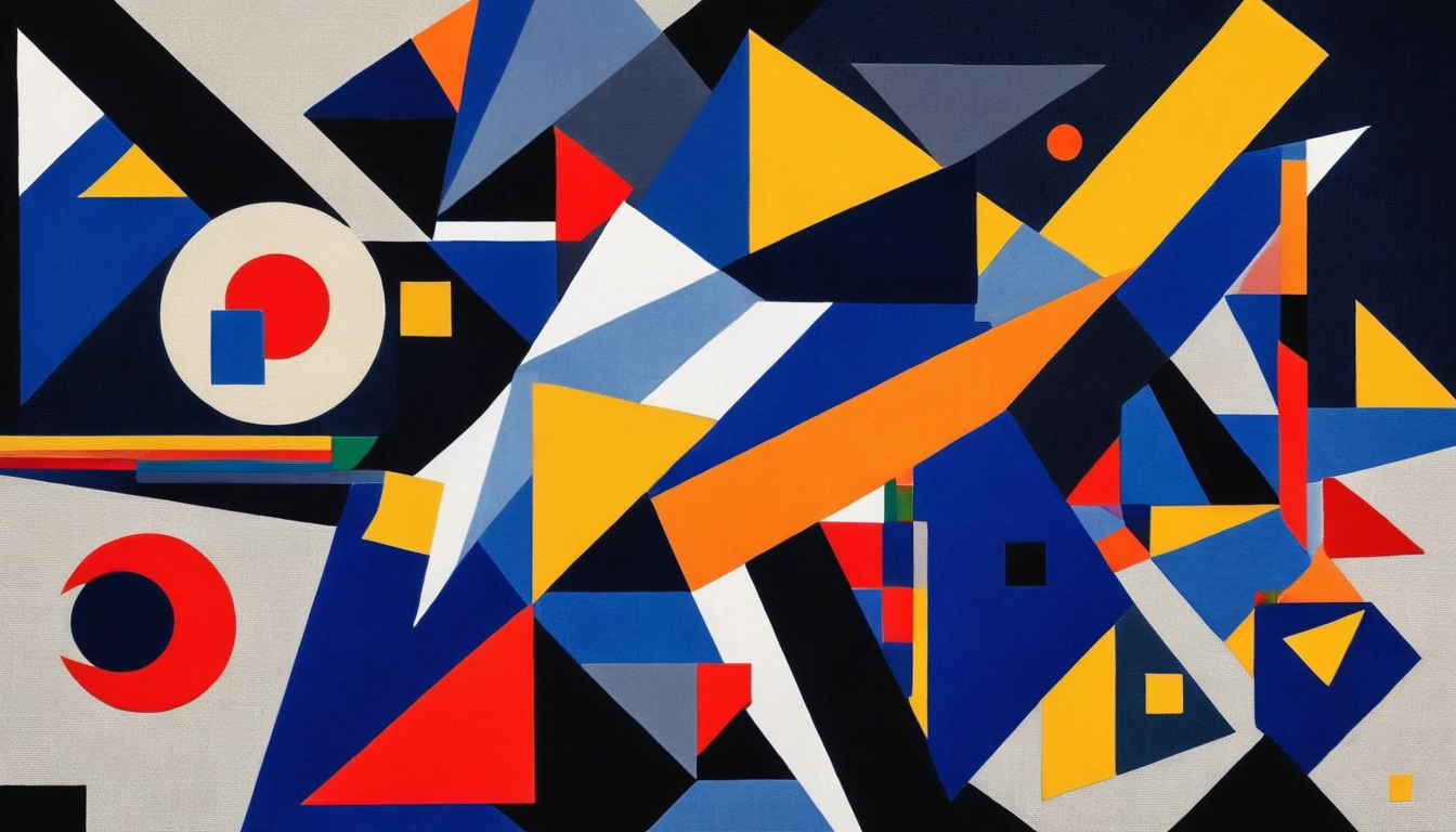 Cubist artwork n the style of Kazimir Malevich, Golden Ratio, The style is too complicated, embroidery, Unsplash, [plunder| kangaroo], the plunder is Furious, Magical Realism, Kazimir Malevich style, Kazimir Malevich art, Kazimir Malevich . Geometric shapes, Abstract, Innovative, Sexual