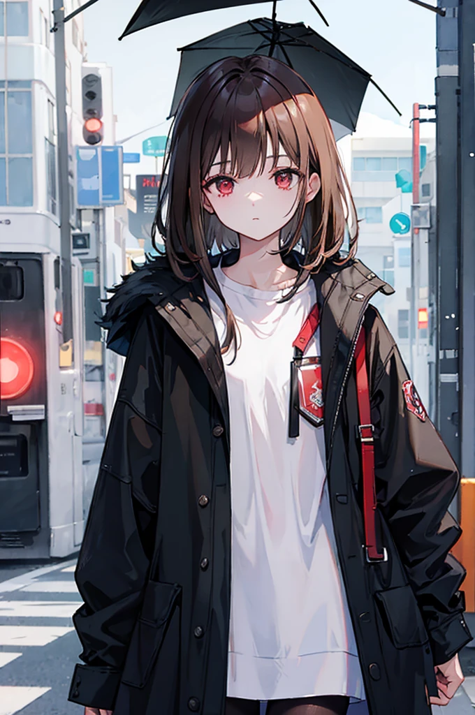 masterpiece，The best quality at its best、Lightless Eyes、Lightweight black coat、Leather shoes、Brown Hair、Holding an umbrella、Red eyes、Eyes are thin、whole body、Standing posture、suit、male