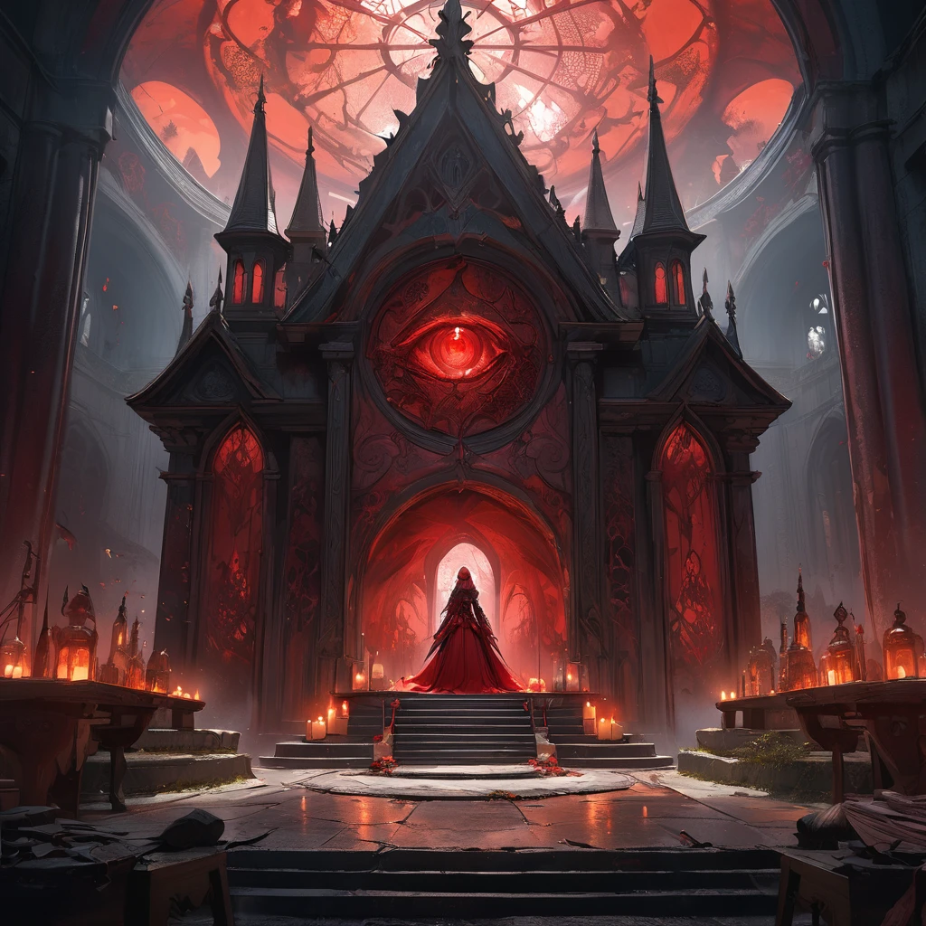 (Highest quality,4K,High resolution,masterpiece:1.2),Very detailed,Realistic:1.37,Spooky altar background,Dark fantasy,Red color scheme,Ominous atmosphere,Eye-catching,Storytelling,anatomy,Anime Style,Concept Art,beautiful細部までこだわった顔と (((Red eyes ))),Not exposed,Don&#39;t show skin,The body is covered with clothing,Terrifying Ritual ,Long golden hair,Blonde Hair,disaster々New Tiara,Satanic Ritual,Untimely Death,Unjust act,Crazy Smile,Scythe Face,Girl Monster, beautiful, Delicate facial features, Sharp Eye, Sharp Fangs, Pale skin, Thick chain, Dark Background, Cinema Lighting, Dramatic Shadows, Gothic style, Gloomy atmosphere, Dark fantasy, One Girl, , Please open your mouth wide, Open your mouth and baring your teeth,Sharp teeth like a beast, Wide lips, very wide mouth, Vermilion cheeks, ,(Blood splatter:1.4),Scary smile, laugh at,Fallen angel design, Twisted smile、Bloodstained、bleeding from the head,,、Blood splatter、,(Blood splatter:1.4),Crossbones, skull,Horror Style, ((Fantasy Fallen Angel Costume)), ((flowing blonde hair)), ,(Blood splatter:1.4),Female curves, Sexy flat stomach, Perfect hands, Perfect anime face, ((White Lolita Dress)), Are standing, ((Wicked Smile)), ,(Blood splatter:1.4), Steam circulates, Moonlight Illumination, night lighting, disaster々new devil horns,,(Blood splatter:1.6),アニメFallen angel design, Twisted smile、Bloodstained、bleeding from the head,,、Blood splatter、,(Blood splatter:1.4),Crossbones, skull,Gothic architecture、Western architecture、Fantasy World、,Victorian cities, Skeleton Gaslight,