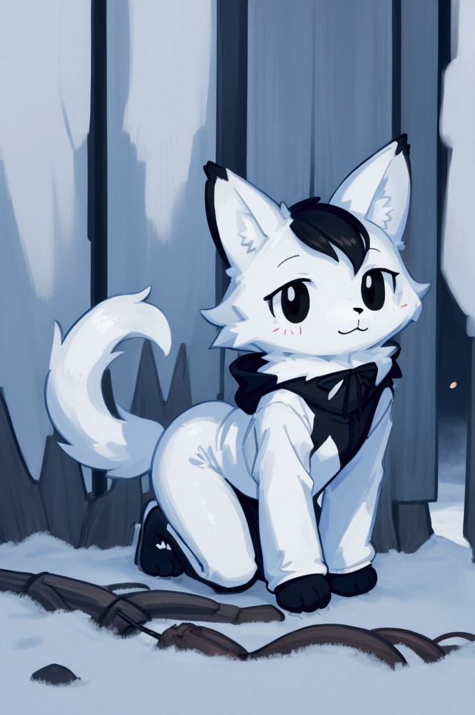 White fur,Black Hoodie