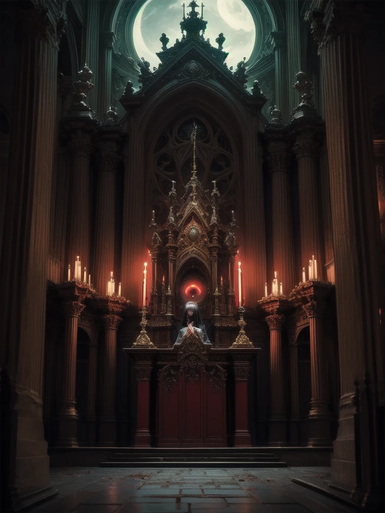 (Highest quality,4K,High resolution,masterpiece:1.2),Very detailed,Realistic:1.37,Spooky altar background,Dark fantasy,Red color scheme,Ominous atmosphere,Eye-catching,Storytelling,anatomy,Anime Style,Concept Art,beautiful細部までこだわった顔と (((Red eyes ))),Not exposed,Don&#39;t show skin,The body is covered with clothing,Terrifying Ritual ,Long golden hair,Blonde Hair,disaster々New Tiara,Satanic Ritual,Untimely Death,Unjust act,Crazy Smile,Scythe Face,Girl Monster, beautiful, Delicate facial features, Sharp Eye, Sharp Fangs, Pale skin, Thick chain, Dark Background, Cinema Lighting, Dramatic Shadows, Gothic style, Gloomy atmosphere, Dark fantasy, One Girl, , Please open your mouth wide, Open your mouth and baring your teeth,Sharp teeth like a beast, Wide lips, very wide mouth, Vermilion cheeks, ,(Blood splatter:1.4),Scary smile, laugh at,Fallen angel design, Twisted smile、Bloodstained、bleeding from the head,,、Blood splatter、,(Blood splatter:1.4),Crossbones, skull,Horror Style, ((Fantasy Fallen Angel Costume)), ((flowing blonde hair)), ,(Blood splatter:1.4),Female curves, Sexy flat stomach, Perfect hands, Perfect anime face, ((White ta Dress)), Are standing, ((Wicked Smile)), ,(Blood splatter:1.4), Steam circulates, Moonlight Illumination, night lighting, disaster々new devil horns,,(Blood splatter:1.6),アニメFallen angel design, Twisted smile、Bloodstained、bleeding from the head,,、Blood splatter、,(Blood splatter:1.4),Crossbones, skull,Gothic architecture、Western architecture、Fantasy World、,Victorian cities, Skeleton Gaslight,
