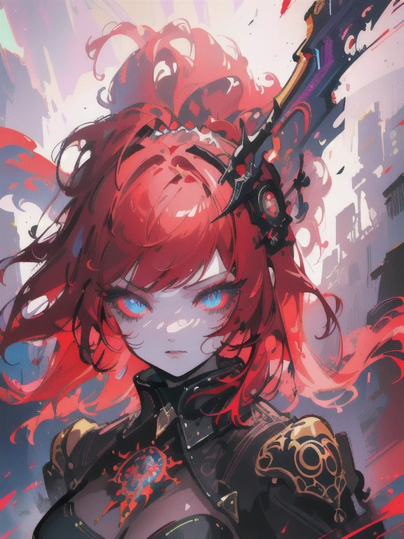 Red hair color,(masterpiece, best quality),(1 lady),(solo),(artstation),(dynamic),(charming),(magical),(unreal engine),(fantastically beautiful),(illustration),(dramatic lighting),(rave background),(neon glow),(maximalist),(extremely detailed eyes and face),(long eyelashes),(intricate details),(vibrant colors),(cinematic lighting),(fantasy portrait)
