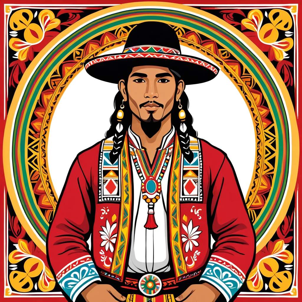 man in peruvian folk outfit, vector graphics, strong contours
