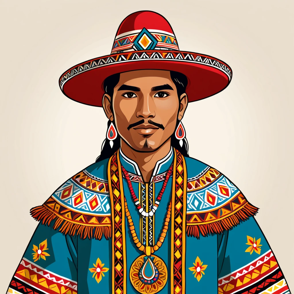 man in peruvian folk outfit, vector graphics, strong contours