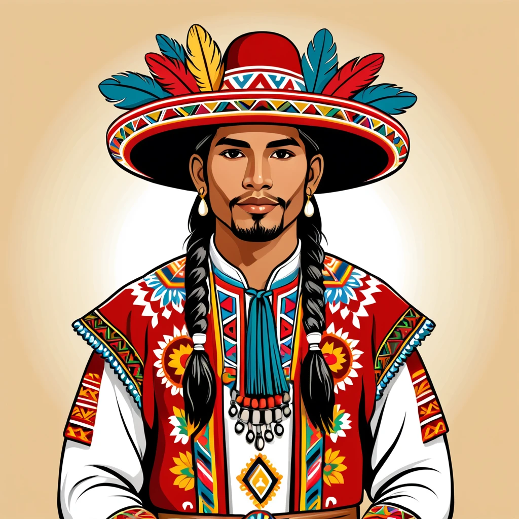 man in peruvian folk outfit, vector graphics, strong contours
